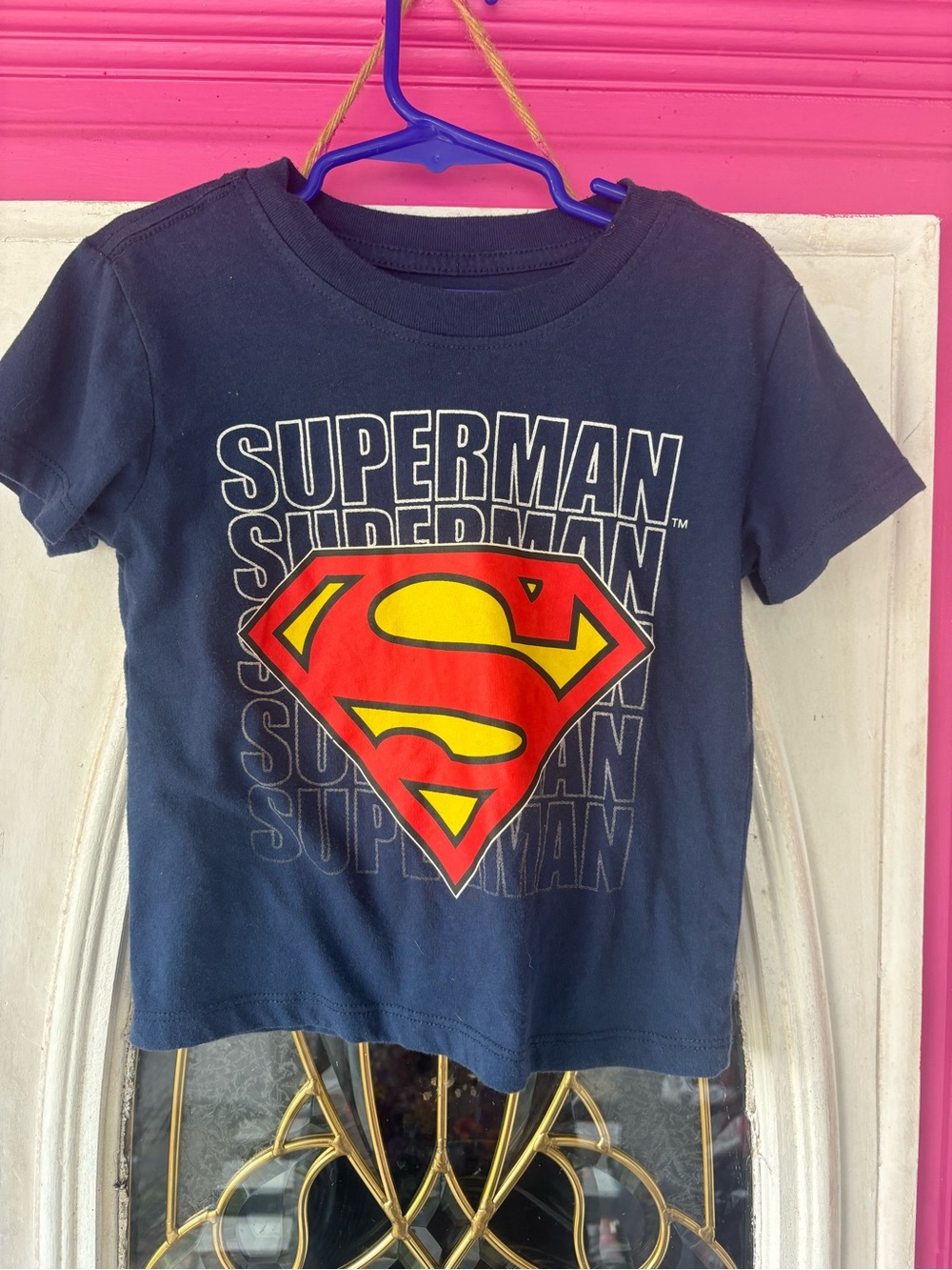 DC Comics Navy Blue Superman Shield Tee with Red & Yellow Logo